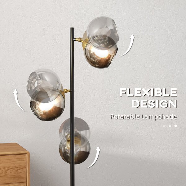 HOMCOM Tree Floor Lamp: Modern 3-Light Standing Luminaire for Bedrooms & Lounges, 162cm Height, Grey (Bulbs Excluded) Aosom UK