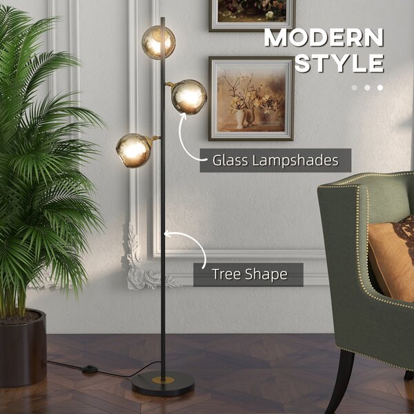 HOMCOM Tree Floor Lamp: Modern 3-Light Standing Luminaire for Bedrooms & Lounges, 162cm Height, Grey (Bulbs Excluded) Aosom UK