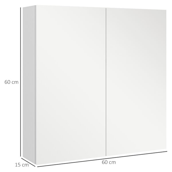 Kleankin Bathroom Mirror Cabinet: Wall-Mounted with Adjustable Shelf, High Gloss White Aosom UK