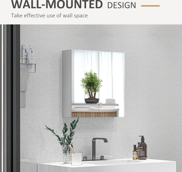 Kleankin Bathroom Mirror Cabinet: Wall-Mounted with Adjustable Shelf, High Gloss White Aosom UK