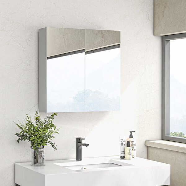 Kleankin Bathroom Mirror Cabinet: Wall-Mounted with Adjustable Shelf, High Gloss White Aosom UK