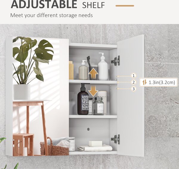 Kleankin Bathroom Mirror Cabinet: Wall-Mounted with Adjustable Shelf, High Gloss White Aosom UK
