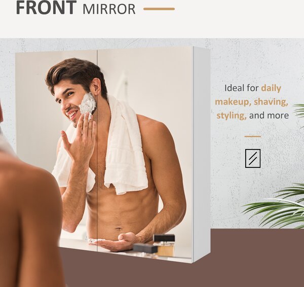 Kleankin Bathroom Mirror Cabinet: Wall-Mounted with Adjustable Shelf, High Gloss White Aosom UK