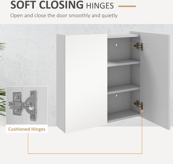 Kleankin Bathroom Mirror Cabinet: Wall-Mounted with Adjustable Shelf, High Gloss White Aosom UK