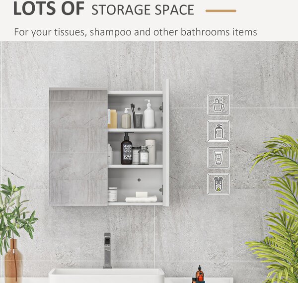 Kleankin Bathroom Mirror Cabinet: Wall-Mounted with Adjustable Shelf, High Gloss White Aosom UK