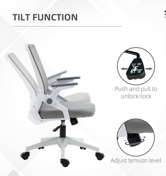 Vinsetto Swivel Office Chair, Dynamic Mesh Office Chair with Flip-Up Armrests, Adjustable Lumbar & Wheels, Grey Aosom UK