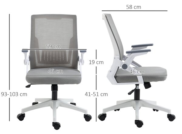 Vinsetto Swivel Office Chair, Dynamic Mesh Office Chair with Flip-Up Armrests, Adjustable Lumbar & Wheels, Grey Aosom UK