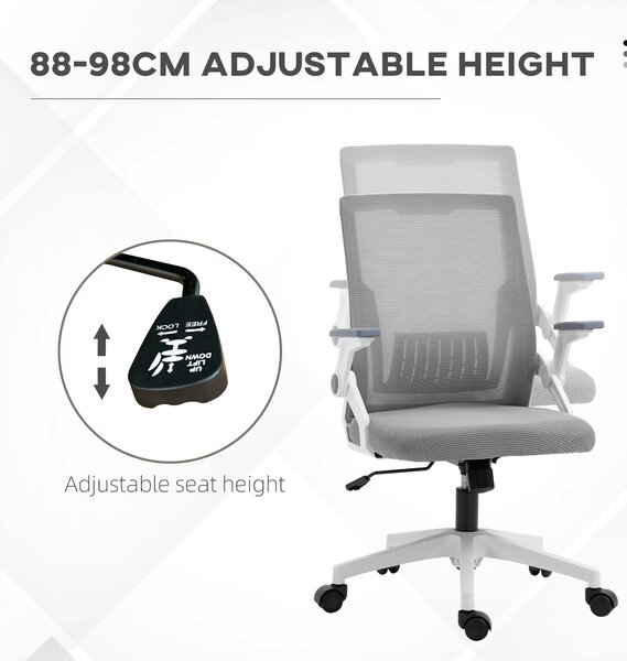 Vinsetto Swivel Office Chair, Dynamic Mesh Office Chair with Flip-Up Armrests, Adjustable Lumbar & Wheels, Grey Aosom UK