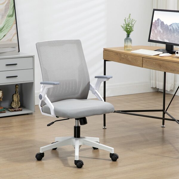 Vinsetto Swivel Office Chair, Dynamic Mesh Office Chair with Flip-Up Armrests, Adjustable Lumbar & Wheels, Grey Aosom UK