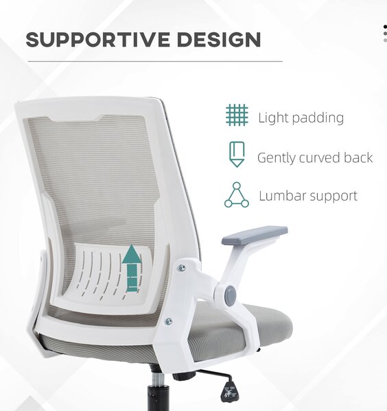 Vinsetto Swivel Office Chair, Dynamic Mesh Office Chair with Flip-Up Armrests, Adjustable Lumbar & Wheels, Grey Aosom UK