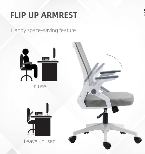 Vinsetto Swivel Office Chair, Dynamic Mesh Office Chair with Flip-Up Armrests, Adjustable Lumbar & Wheels, Grey Aosom UK
