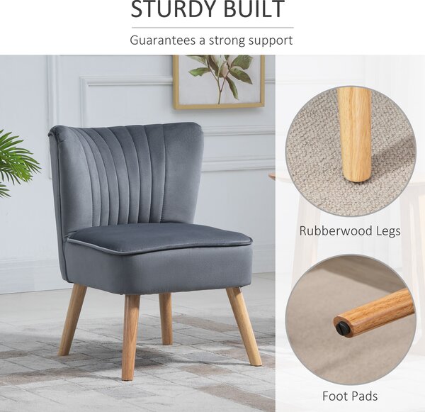 HOMCOM Modern Occasional Chairs, Fabric Living Room Accent Chair with Rubber Wood Legs and Thick Padding,Velvet-feel, Grey Aosom UK