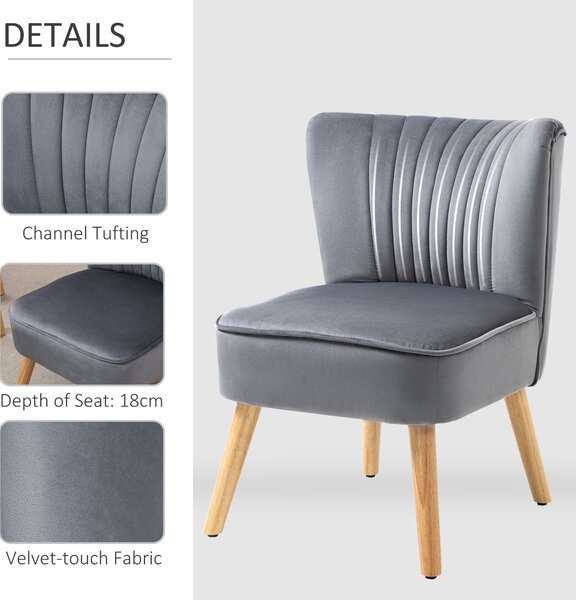 HOMCOM Modern Occasional Chairs, Fabric Living Room Accent Chair with Rubber Wood Legs and Thick Padding,Velvet-feel, Grey Aosom UK