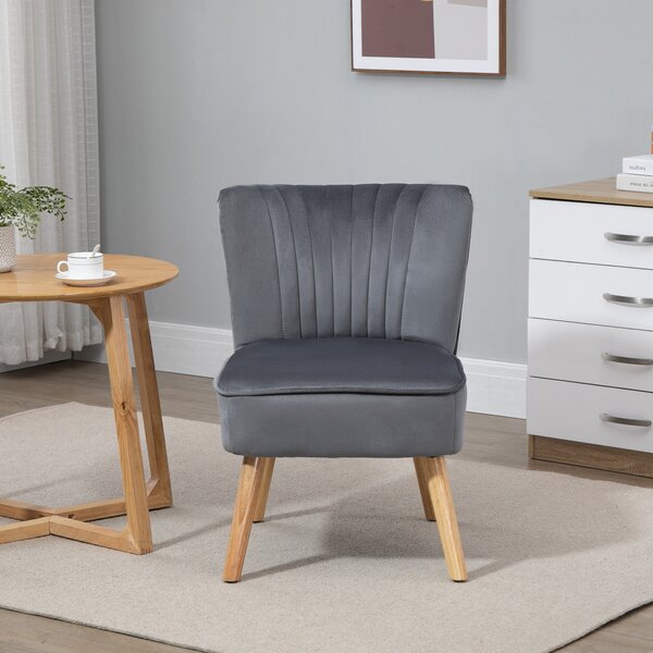 HOMCOM Modern Occasional Chairs, Fabric Living Room Accent Chair with Rubber Wood Legs and Thick Padding,Velvet-feel, Grey Aosom UK