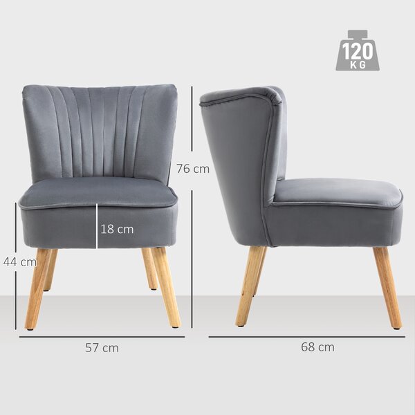 HOMCOM Modern Occasional Chairs, Fabric Living Room Accent Chair with Rubber Wood Legs and Thick Padding,Velvet-feel, Grey Aosom UK