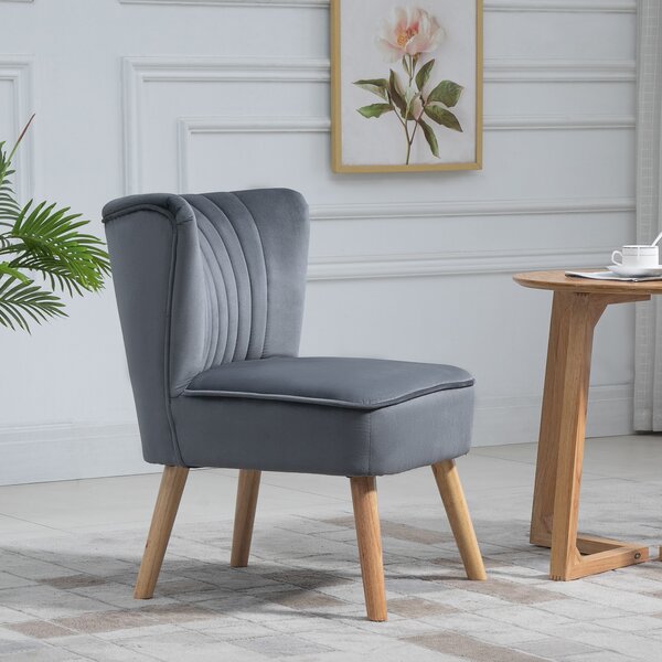 HOMCOM Modern Occasional Chairs, Fabric Living Room Accent Chair with Rubber Wood Legs and Thick Padding,Velvet-feel, Grey Aosom UK