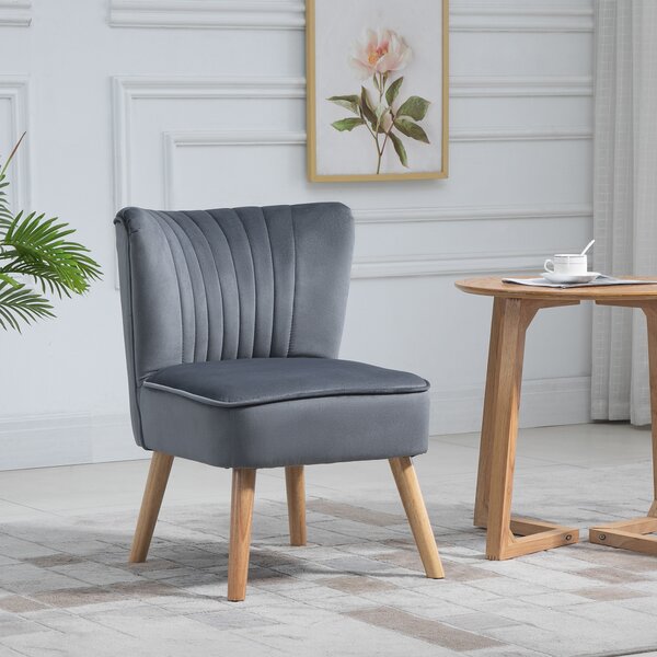 HOMCOM Modern Occasional Chairs, Fabric Living Room Accent Chair with Rubber Wood Legs and Thick Padding,Velvet-feel, Grey Aosom UK