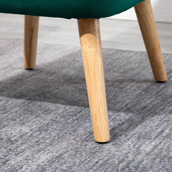 Modern Accent Chair, Fabric Living Room HOMCOM Chair with Rubber Wood Legs and Thick Padding, Green Aosom UK