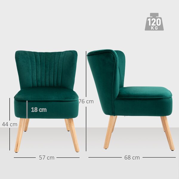 Modern Accent Chair, Fabric Living Room HOMCOM Chair with Rubber Wood Legs and Thick Padding, Green Aosom UK