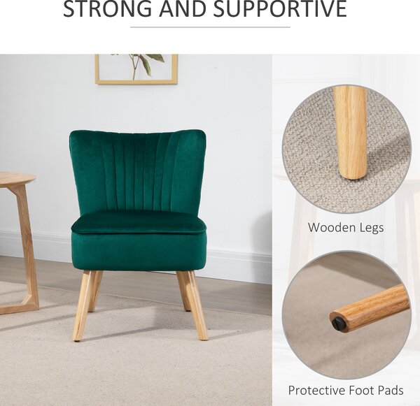 Modern Accent Chair, Fabric Living Room HOMCOM Chair with Rubber Wood Legs and Thick Padding, Green Aosom UK
