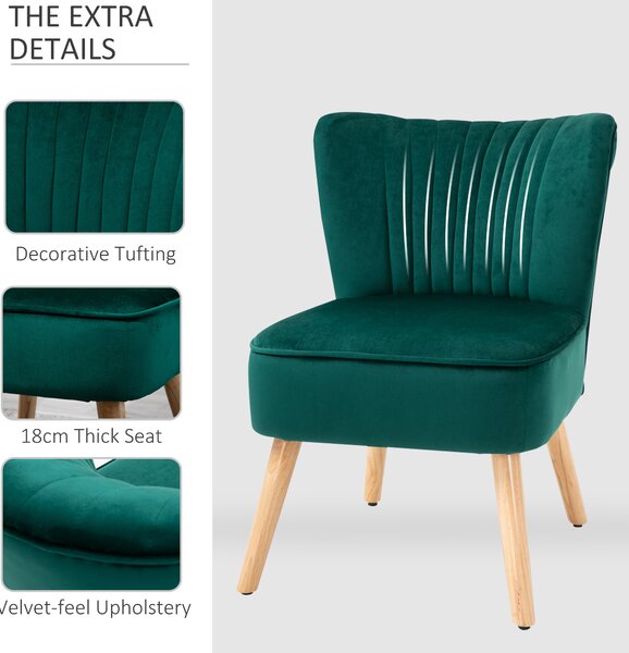 Modern Accent Chair, Fabric Living Room HOMCOM Chair with Rubber Wood Legs and Thick Padding, Green Aosom UK