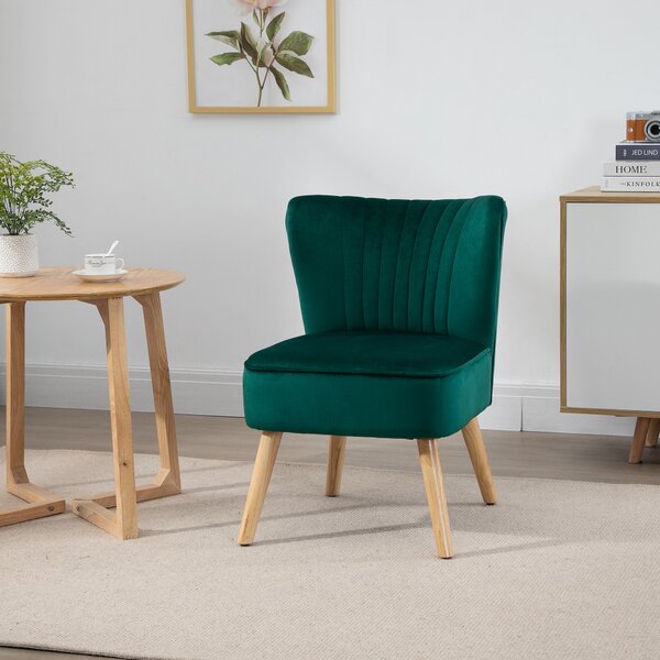 Modern Accent Chair, Fabric Living Room HOMCOM Chair with Rubber Wood Legs and Thick Padding, Green Aosom UK