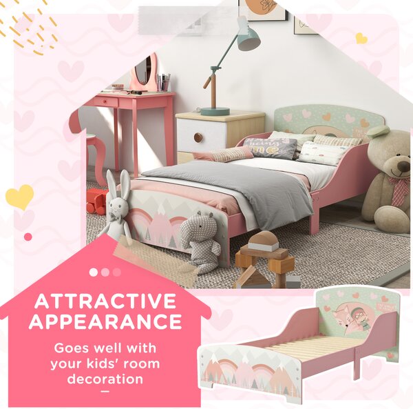 ZONEKIZ Toddler Bed Frame, Kids Bedroom Furniture for Ages 3-6 Years, Pink Aosom UK
