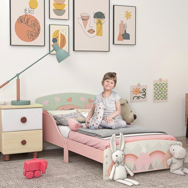 ZONEKIZ Toddler Bed Frame, Kids Bedroom Furniture for Ages 3-6 Years, Pink Aosom UK