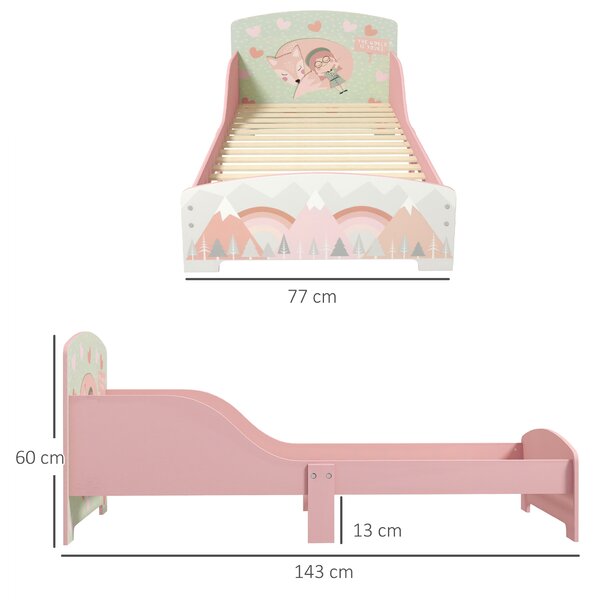 ZONEKIZ Toddler Bed Frame, Kids Bedroom Furniture for Ages 3-6 Years, Pink Aosom UK