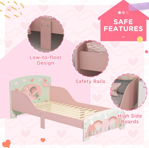 ZONEKIZ Toddler Bed Frame, Kids Bedroom Furniture for Ages 3-6 Years, Pink Aosom UK