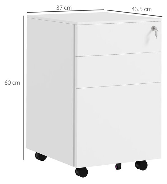Vinsetto 3 Drawer Small Filing Cabinet w/ Lock & Pencil Tray, Steel Mobile File Cabinet w/ Adjustable Hanging Bar for Office Storage, White Aosom UK