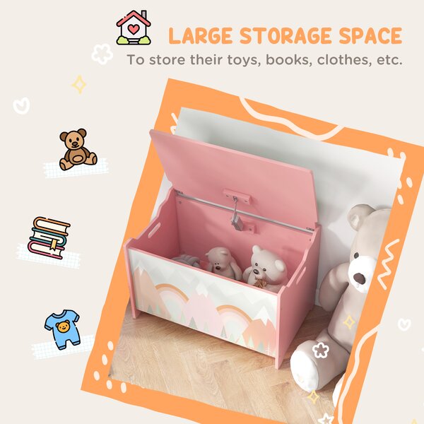 ZONEKIZ Toy Chest, Kids Storage Box with Safety Hinge, Cute Animal Theme, Durable and Spacious, Pink Aosom UK