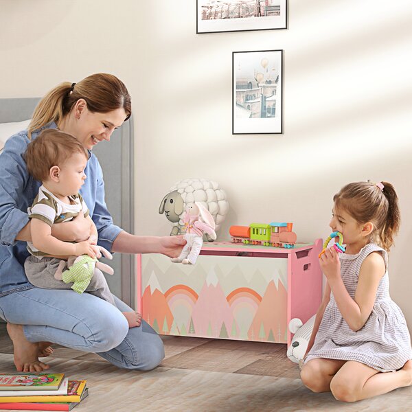 ZONEKIZ Toy Chest, Kids Storage Box with Safety Hinge, Cute Animal Theme, Durable and Spacious, Pink Aosom UK
