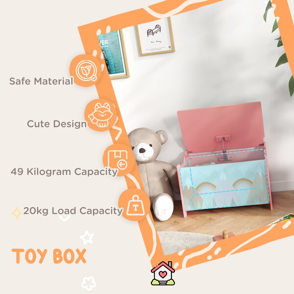 ZONEKIZ Toy Chest, Kids Storage Box with Safety Hinge, Cute Animal Theme, Durable and Spacious, Pink Aosom UK
