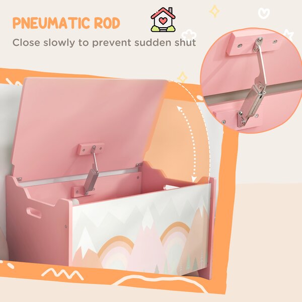 ZONEKIZ Toy Chest, Kids Storage Box with Safety Hinge, Cute Animal Theme, Durable and Spacious, Pink Aosom UK