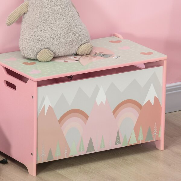 ZONEKIZ Toy Chest, Kids Storage Box with Safety Hinge, Cute Animal Theme, Durable and Spacious, Pink Aosom UK