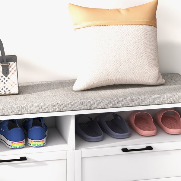 HOMCOM Entryway Bench: Padded Seating with Storage Drawers, Hallway Organiser, Beige Aosom UK
