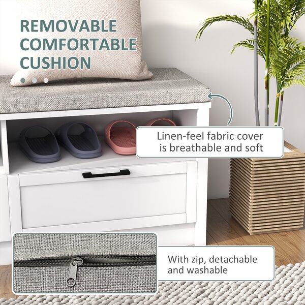 HOMCOM Entryway Bench: Padded Seating with Storage Drawers, Hallway Organiser, Beige Aosom UK