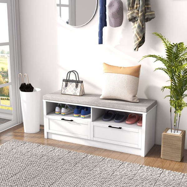 HOMCOM Entryway Bench: Padded Seating with Storage Drawers, Hallway Organiser, Beige Aosom UK