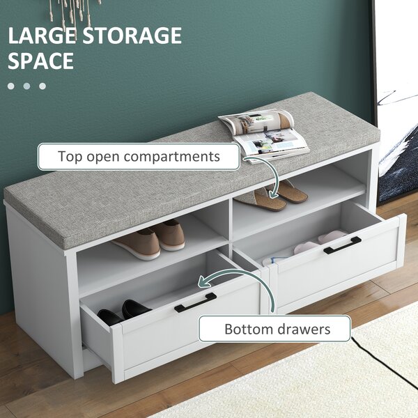 HOMCOM Entryway Bench: Padded Seating with Storage Drawers, Hallway Organiser, Beige Aosom UK