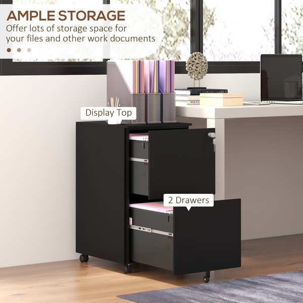 Vinsetto 2-Drawer Vertical Filing Cabinet with Lock, Steel Mobile File Cabinet with Hanging Bar for A4, Legal and Letter Size, Black Aosom UK