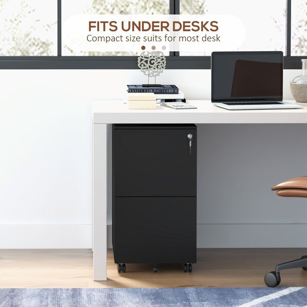 Vinsetto 2-Drawer Vertical Filing Cabinet with Lock, Steel Mobile File Cabinet with Hanging Bar for A4, Legal and Letter Size, Black Aosom UK