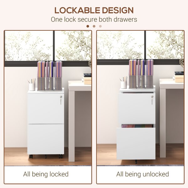 Vinsetto Lockable File Cabinet: Mobile Steel Storage for A4/Legal/Letter Documents, White Aosom UK