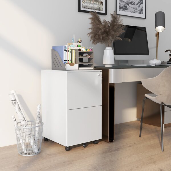 Vinsetto Lockable File Cabinet: Mobile Steel Storage for A4/Legal/Letter Documents, White Aosom UK