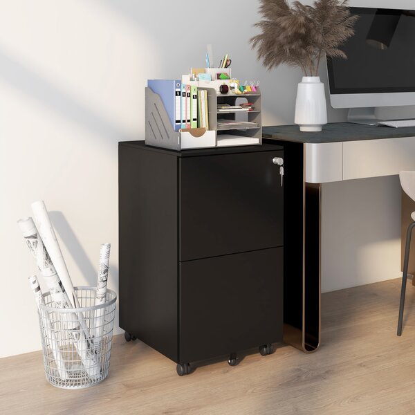 Vinsetto 2-Drawer Vertical Filing Cabinet with Lock, Steel Mobile File Cabinet with Hanging Bar for A4, Legal and Letter Size, Black Aosom UK