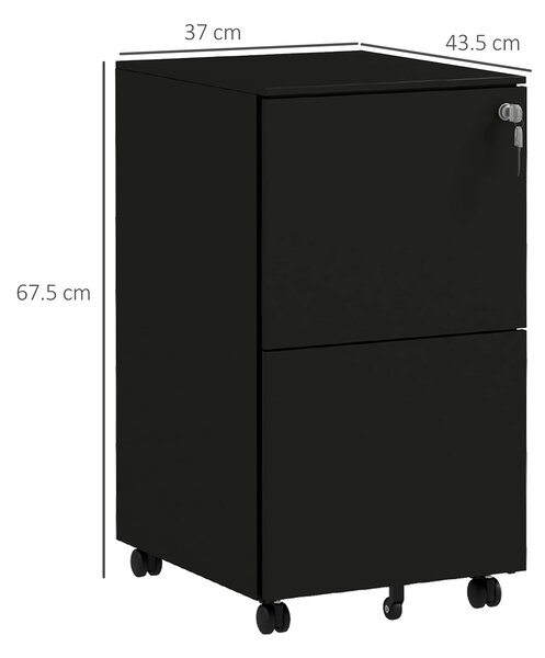 Vinsetto 2-Drawer Vertical Filing Cabinet with Lock, Steel Mobile File Cabinet with Hanging Bar for A4, Legal and Letter Size, Black Aosom UK