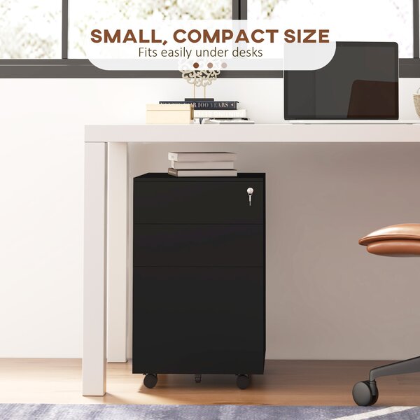 Vinsetto 3-Drawer Vertical Filing Cabinet w/ Lock & Pencil Tray, Steel Mobile File Cabinet w/ Adjustable Hanging Bar for A4, Legal Size Aosom UK