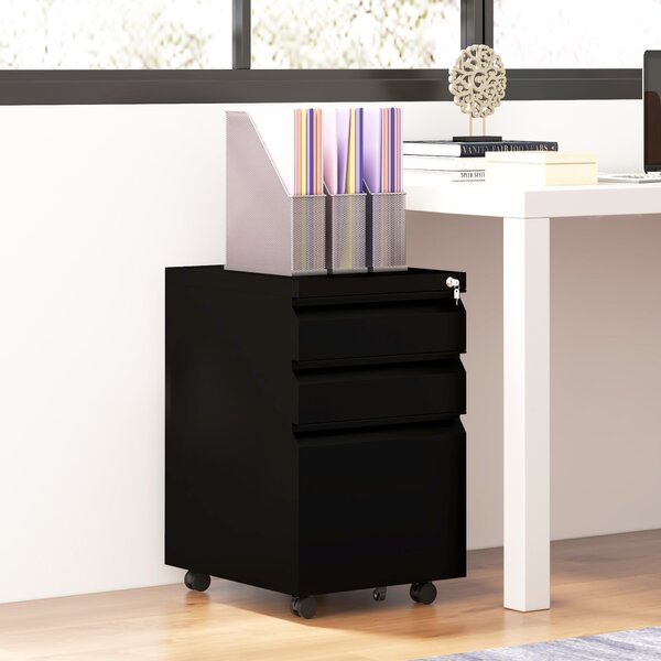 Vinsetto Steel Mobile File Cabinet, 3-Drawer, Lockable, Wheels, Pencil Tray, for A4/Legal, Black Aosom UK