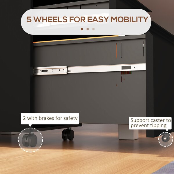 Vinsetto Steel Mobile File Cabinet, 3-Drawer, Lockable, Wheels, Pencil Tray, for A4/Legal, Black Aosom UK