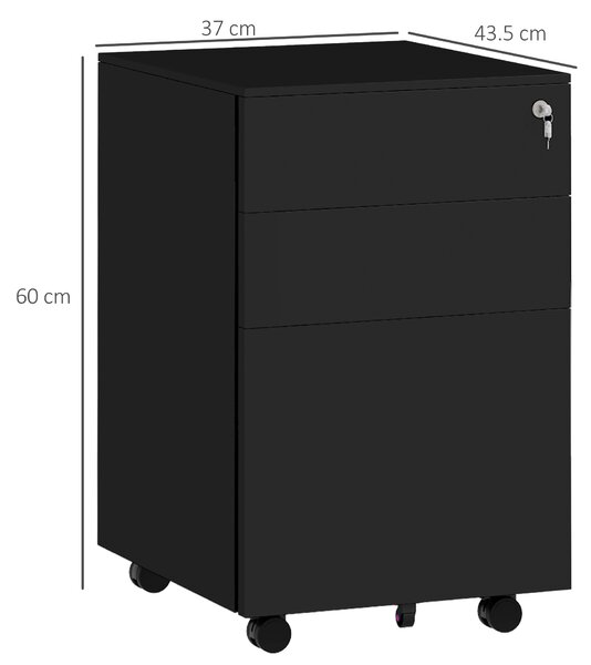 Vinsetto 3-Drawer Vertical Filing Cabinet w/ Lock & Pencil Tray, Steel Mobile File Cabinet w/ Adjustable Hanging Bar for A4, Legal Size Aosom UK